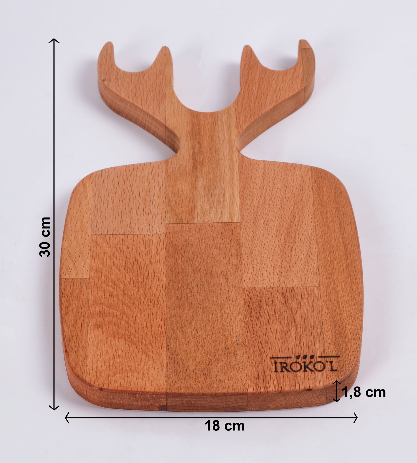 İROKO’L Geyik Saplı Kayın Ağacı Ahşap Sunum & Kesme Tahtası – 30x18 cm | Doğal, Gıdaya Uygun