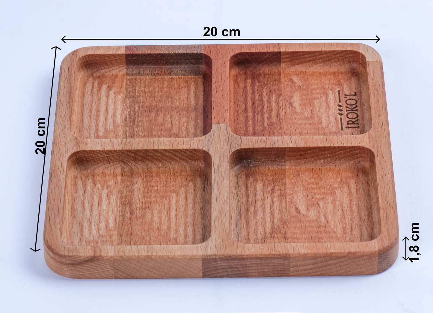 El Yapımı Ahşap Çerezlik – 4 Bölmeli Sunum Tabağı