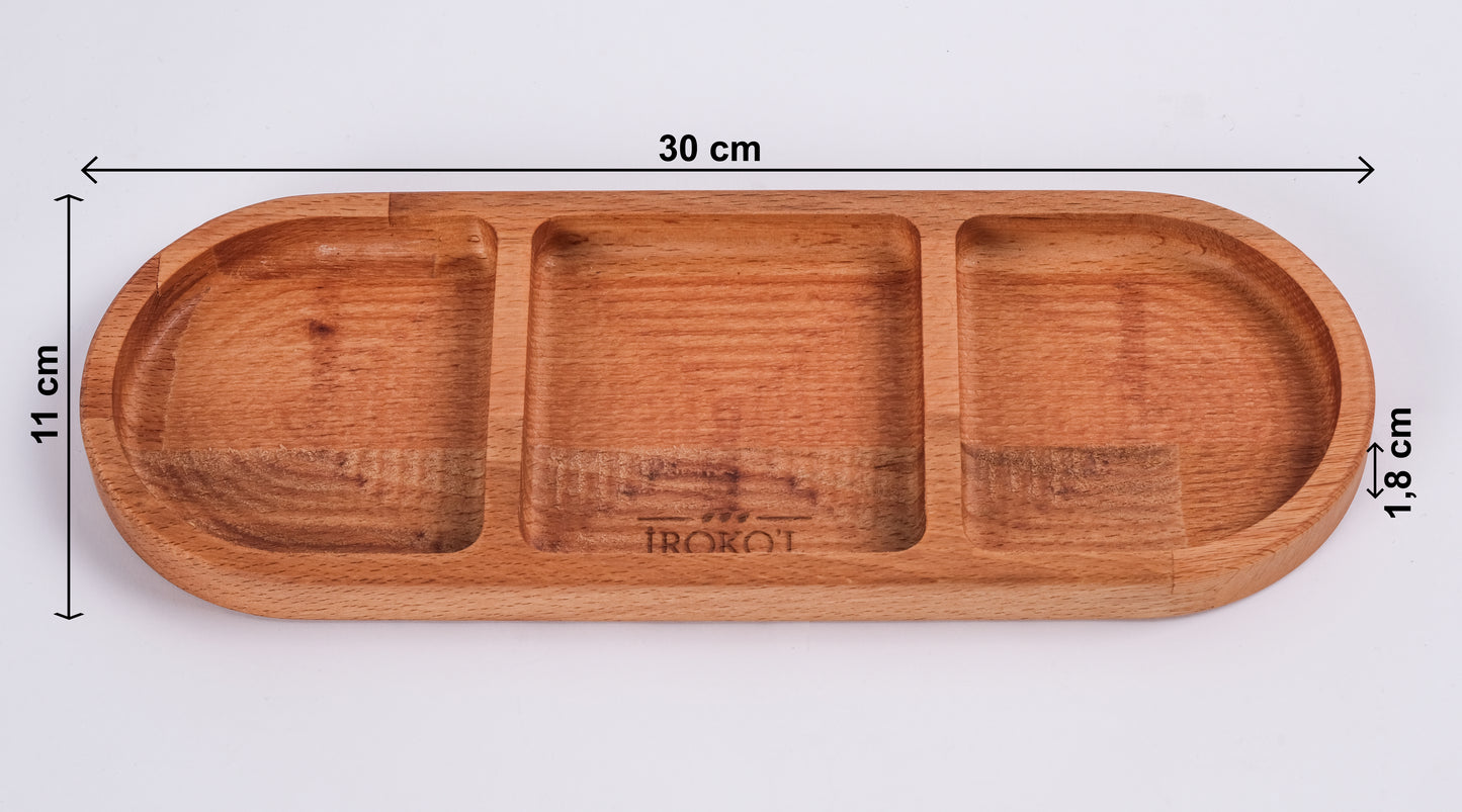 El Yapımı Ahşap Çerezlik – 3 Bölmeli Sunum Tabağı