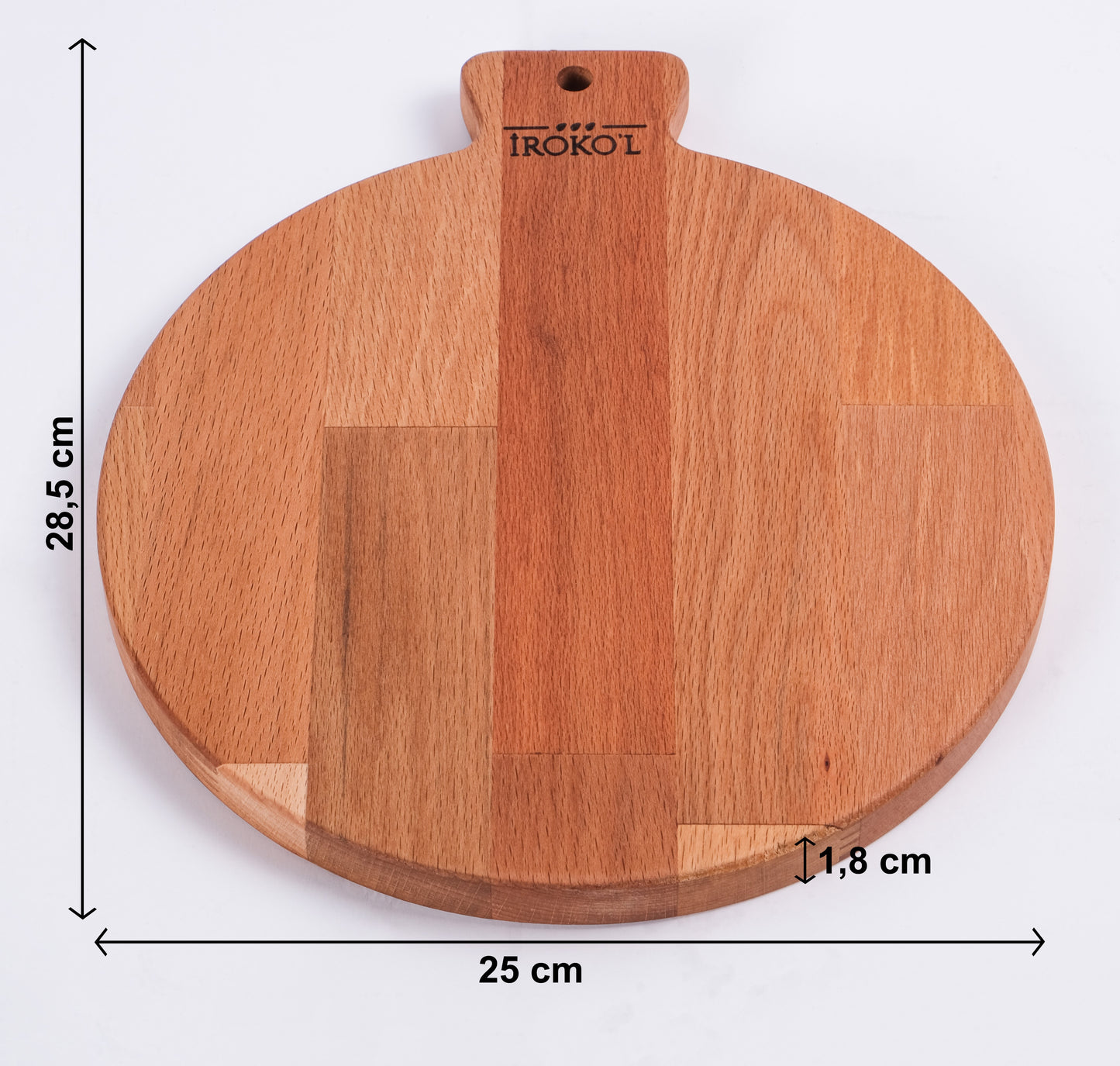 İROKO’L Kayın Ağacı Ahşap Sunum & Kesme Tahtası – 28,5x25 cm | Saplı, Doğal, Gıdaya Uygun