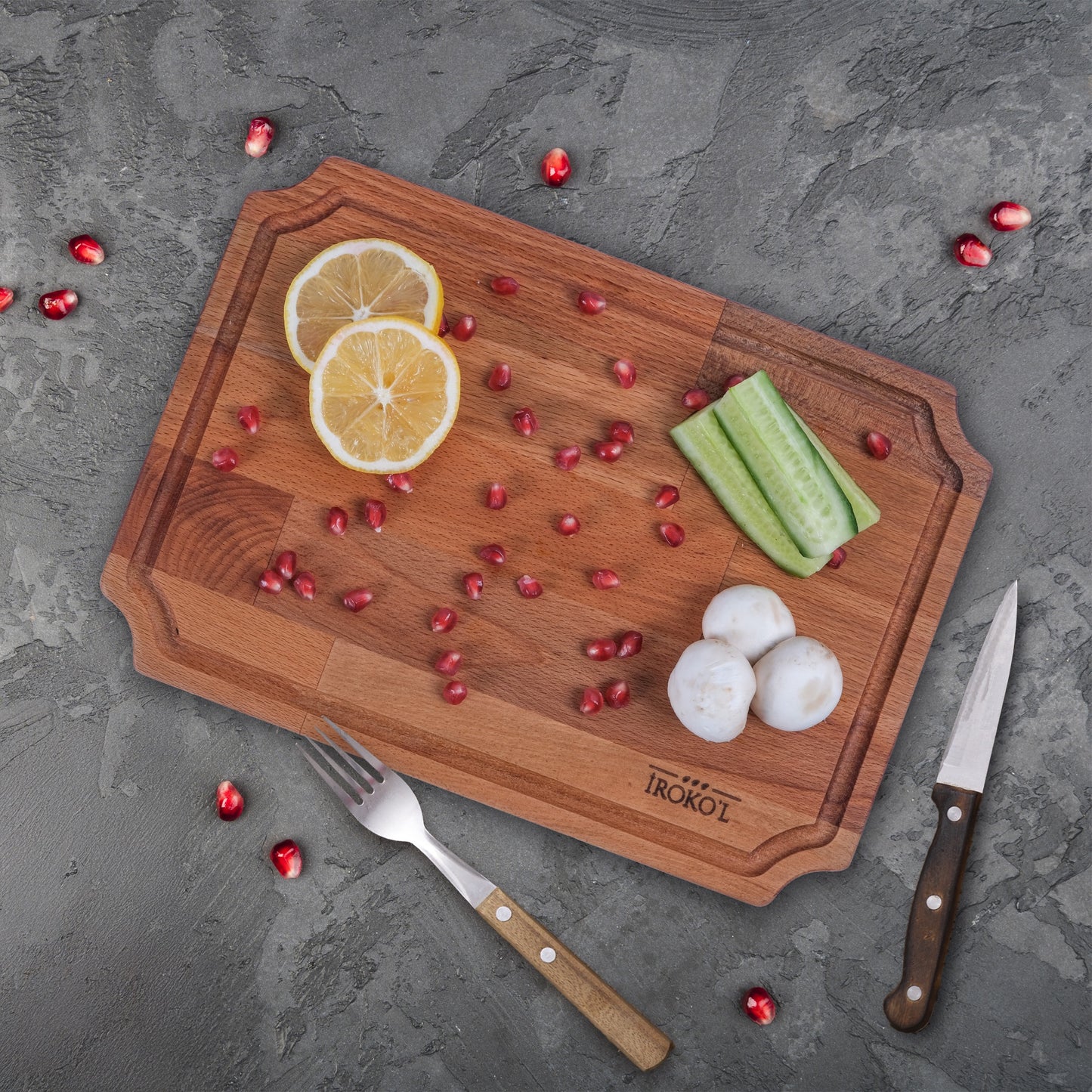 İROKO'L Doğal Ahşap Sunum ve Kesme Tahtası – Masif Kayın, 33x23 cm, Servis ve Mutfak Kullanımı İçin