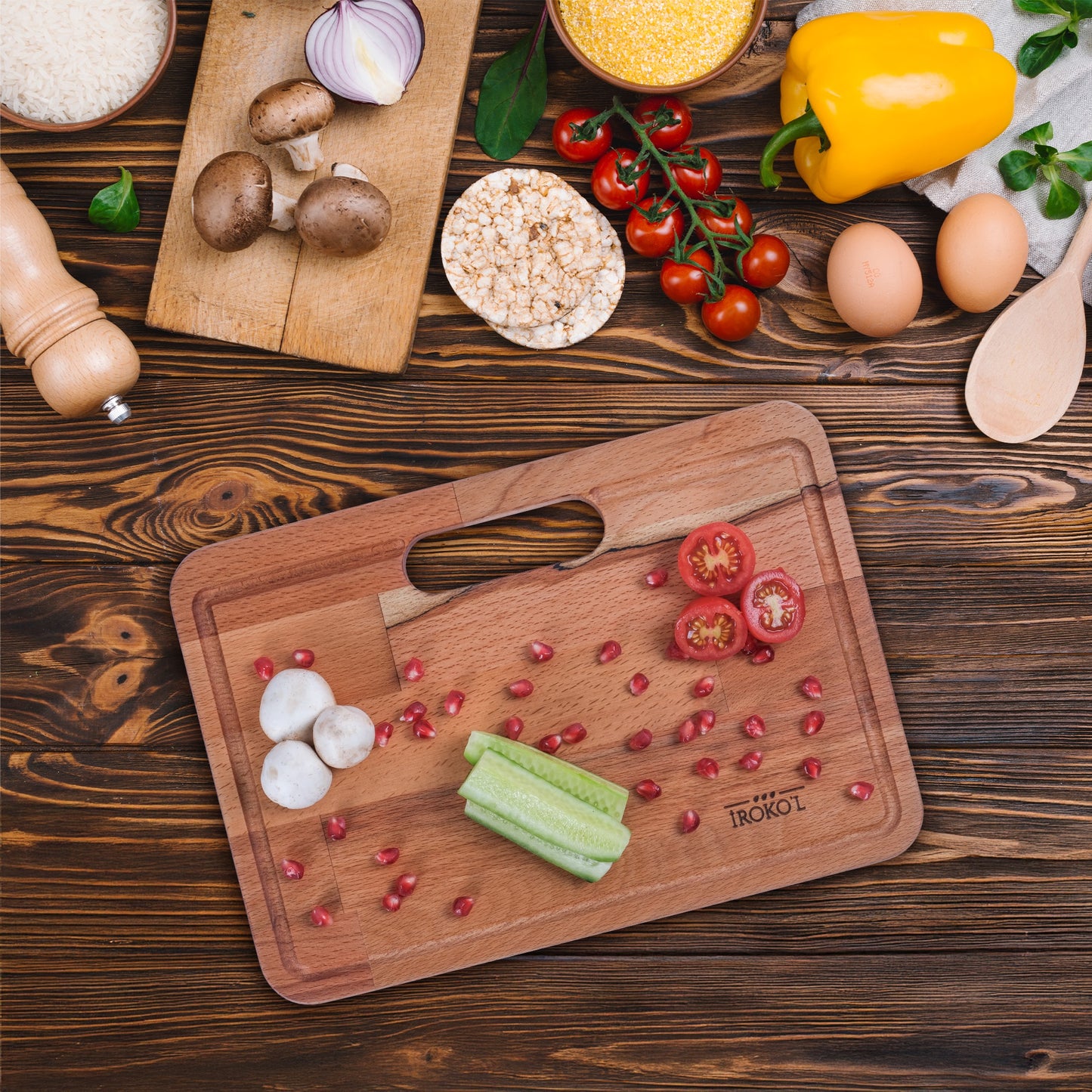 İROKO'L Premium Ahşap Kesme ve Sunum Tahtası 33x23cm Masif Kayın Mutfak Doğrama Bloğu