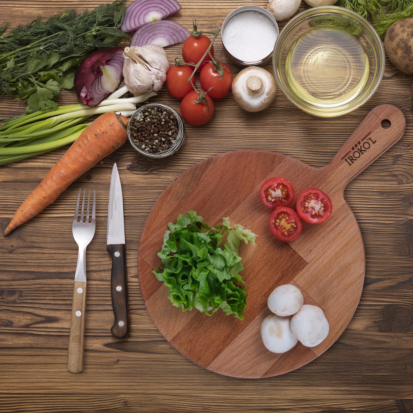 İROKO’L Yuvarlak Kayın Ağacı Ahşap Sunum & Kesme Tahtası – 33x23 cm | Doğal, Gıdaya Uygun