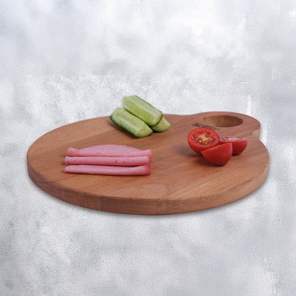 İROKO'L Ahşap Yuvarlak Kesme ve Sunum Tahtası Delikli – 28x23 cm, Doğal Kayın Ağacı