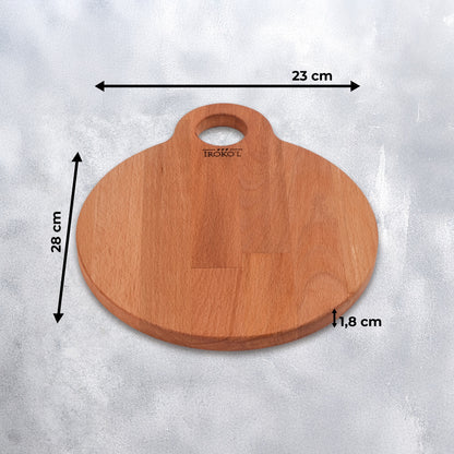 İROKO'L Ahşap Yuvarlak Kesme ve Sunum Tahtası Delikli – 28x23 cm, Doğal Kayın Ağacı