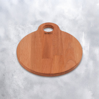 İROKO'L Ahşap Yuvarlak Kesme ve Sunum Tahtası Delikli – 28x23 cm, Doğal Kayın Ağacı