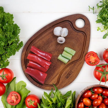 İROKO'L Doğal İroko Ahşap Damla Formlu Kesme ve Sunum Tahtası 35x25 cm