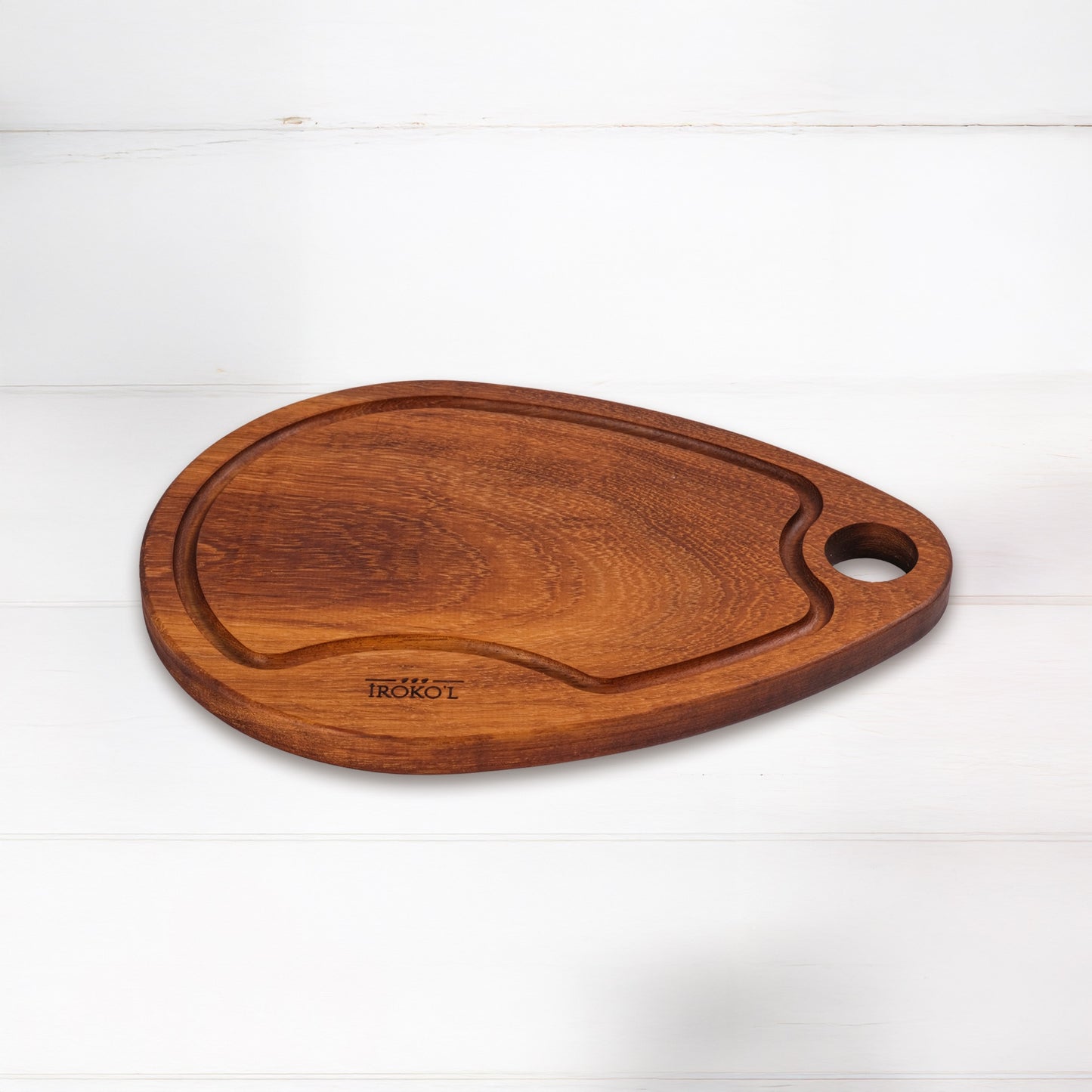 İROKO'L Doğal İroko Ahşap Damla Formlu Kesme ve Sunum Tahtası 35x25 cm