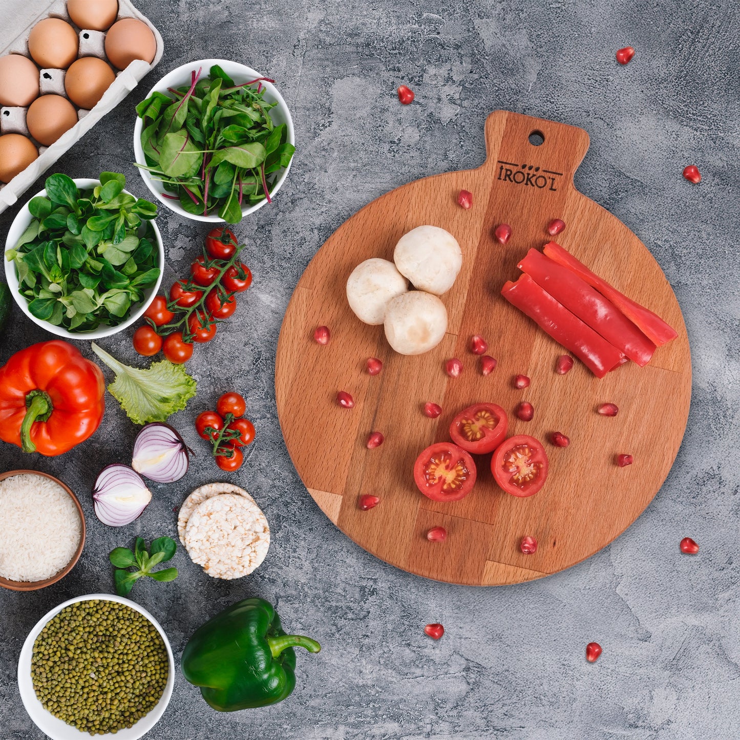 İROKO’L Kayın Ağacı Ahşap Sunum & Kesme Tahtası – 28,5x25 cm | Saplı, Doğal, Gıdaya Uygun