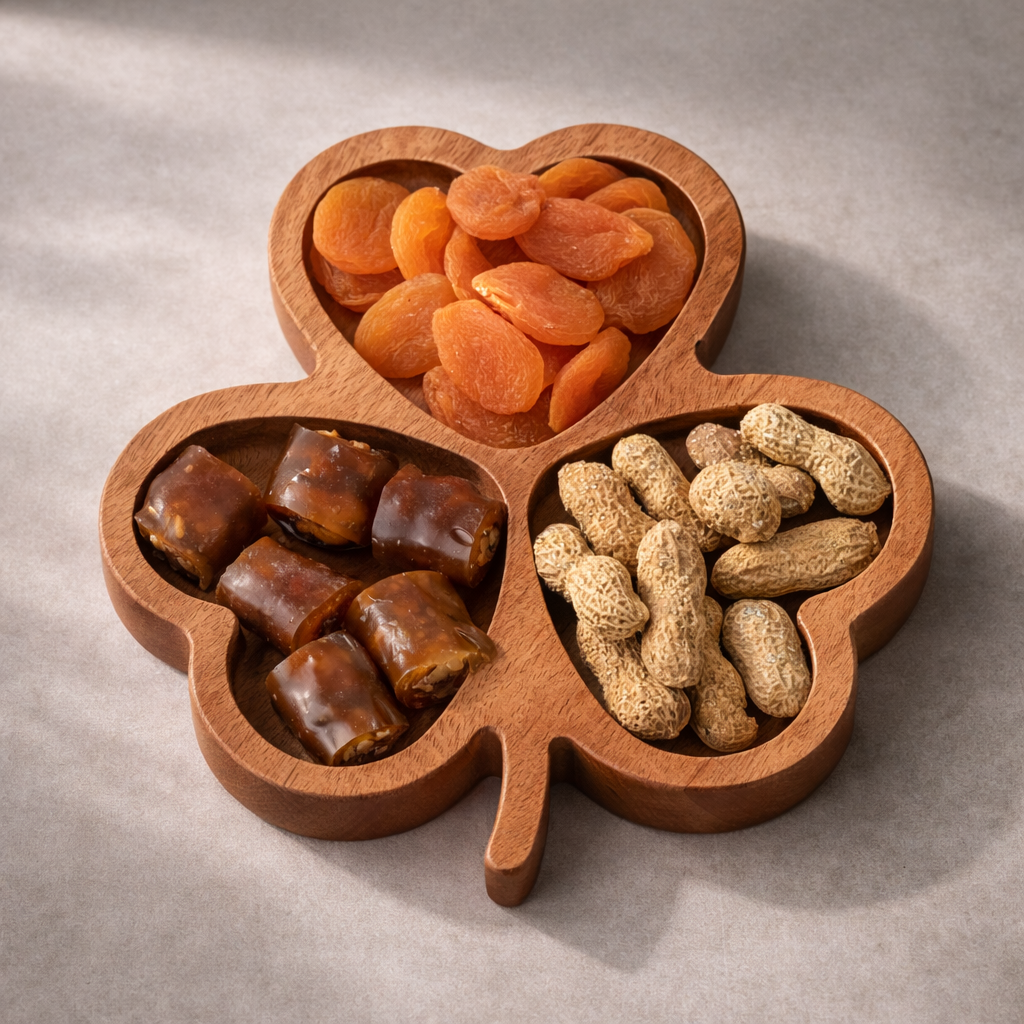 El Yapımı Ahşap Çerezlik – Yonca Sunum Tabağı