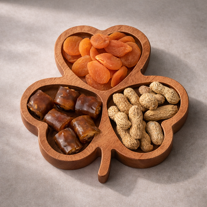 El Yapımı Ahşap Çerezlik – Yonca Sunum Tabağı