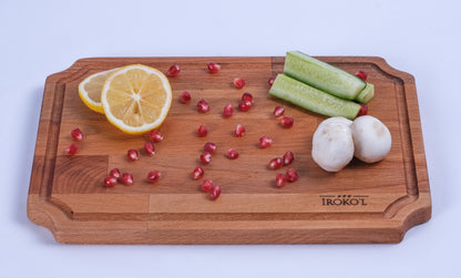 İROKO'L Doğal Ahşap Sunum ve Kesme Tahtası – Masif Kayın, 33x23 cm, Servis ve Mutfak Kullanımı İçin