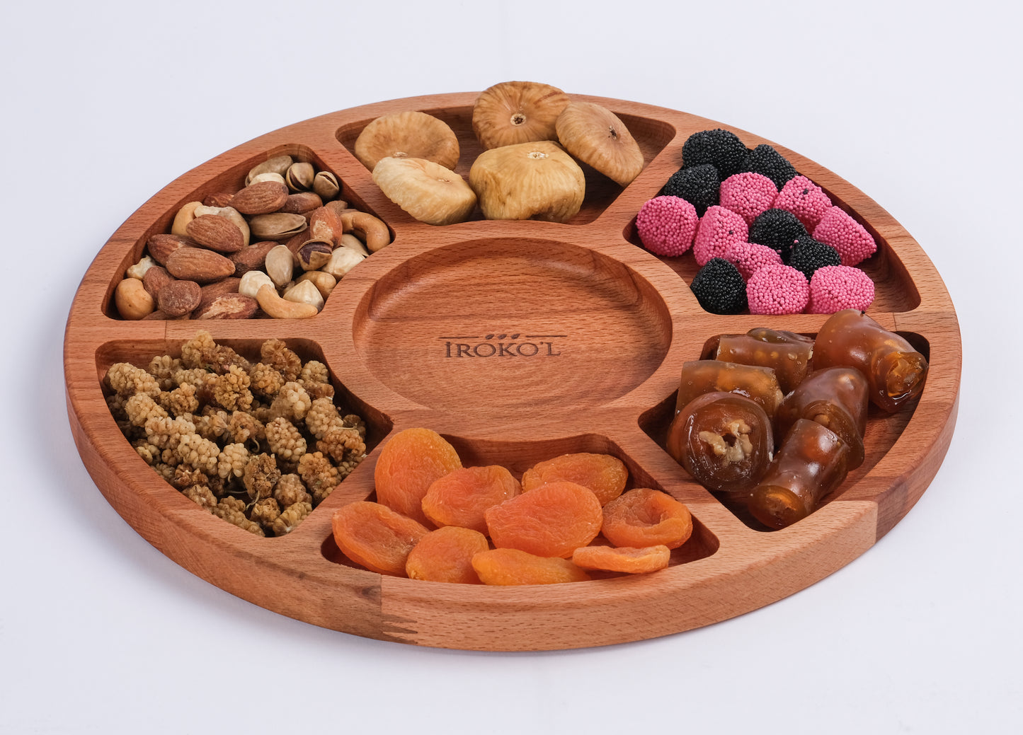 El Yapımı Ahşap Çerezlik | Bölmeli Sunum Tabağı 28 cm