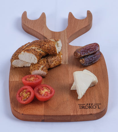İROKO’L Geyik Saplı Kayın Ağacı Ahşap Sunum & Kesme Tahtası – 30x18 cm | Doğal, Gıdaya Uygun
