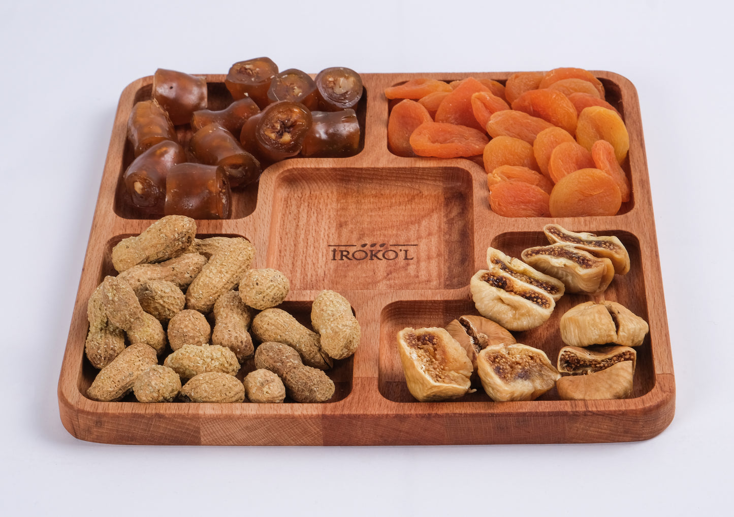 El Yapımı Ahşap Çerezlik – 5 Bölmeli Sunum Tabağı