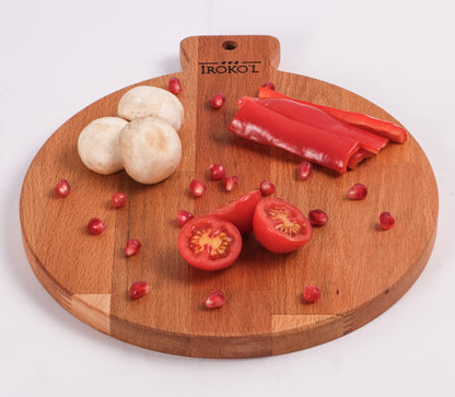 İROKO’L Kayın Ağacı Ahşap Sunum & Kesme Tahtası – 28,5x25 cm | Saplı, Doğal, Gıdaya Uygun