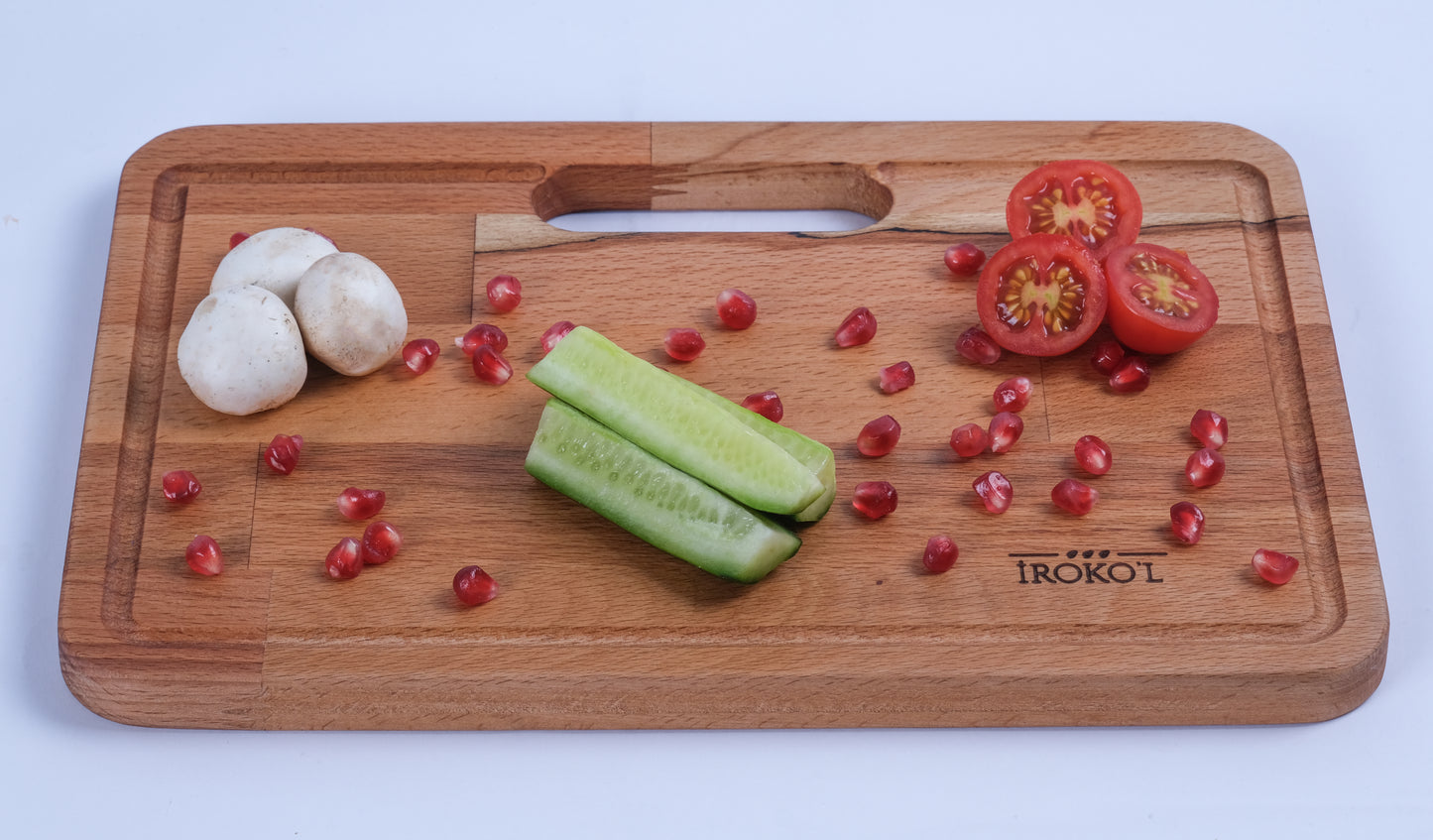 İROKO'L Premium Ahşap Kesme ve Sunum Tahtası 33x23cm Masif Kayın Mutfak Doğrama Bloğu