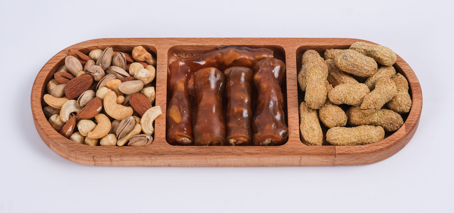El Yapımı Ahşap Çerezlik – 3 Bölmeli Sunum Tabağı