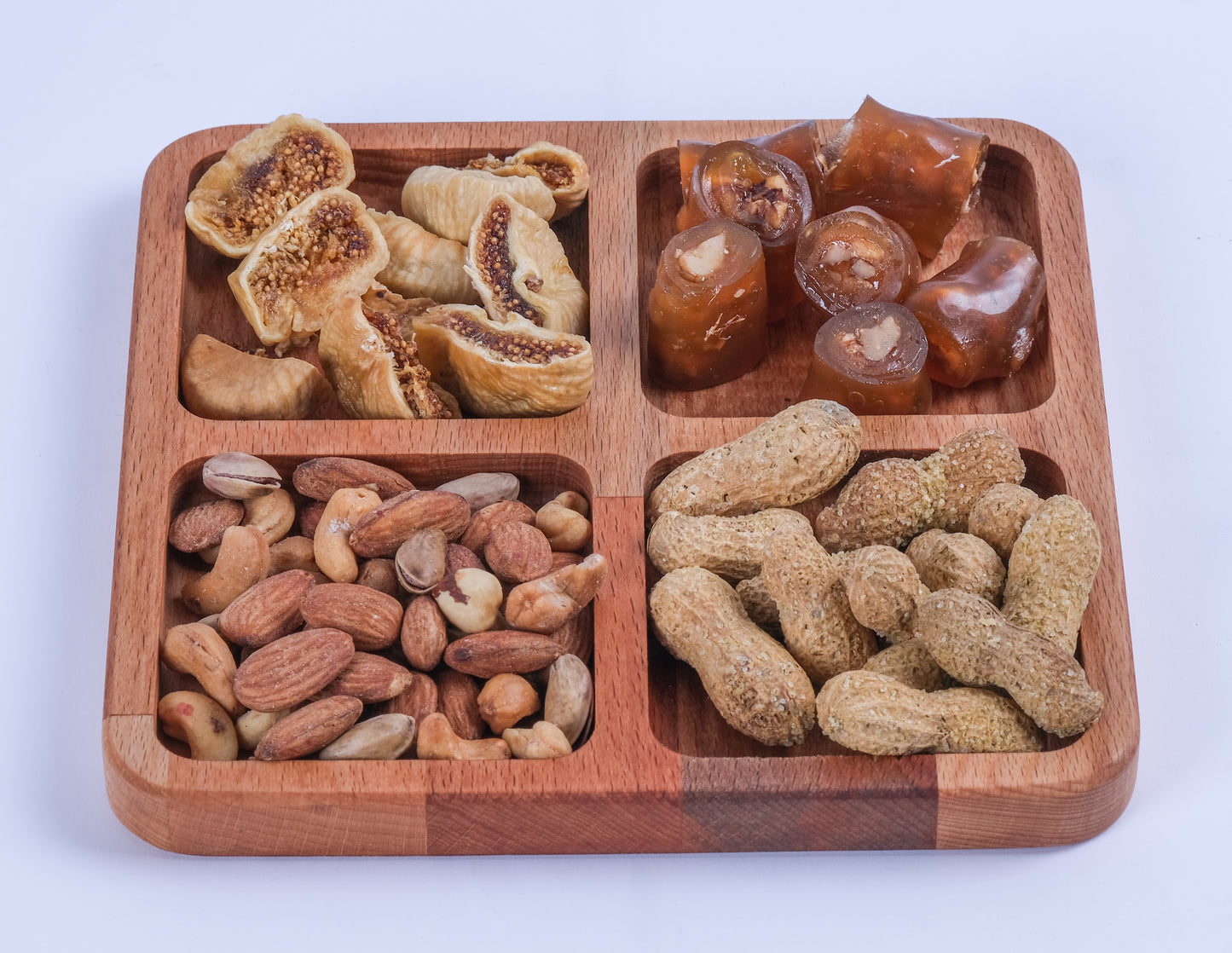 El Yapımı Ahşap Çerezlik – 4 Bölmeli Sunum Tabağı