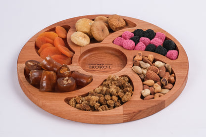 El Yapımı Ahşap Çerezlik – Bölmeli Yuvarlak Sunum Tabağı