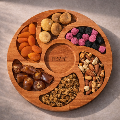 El Yapımı Ahşap Çerezlik – Bölmeli Yuvarlak Sunum Tabağı