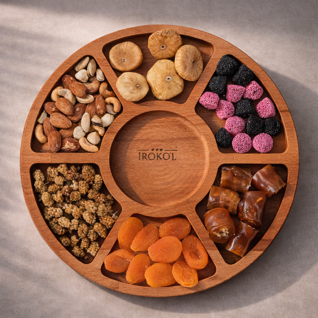 El Yapımı Ahşap Çerezlik | Bölmeli Sunum Tabağı 28 cm