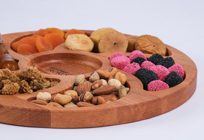 El Yapımı Ahşap Çerezlik – Bölmeli Yuvarlak Sunum Tabağı