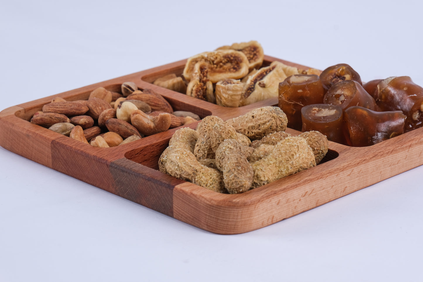 El Yapımı Ahşap Çerezlik – 4 Bölmeli Sunum Tabağı