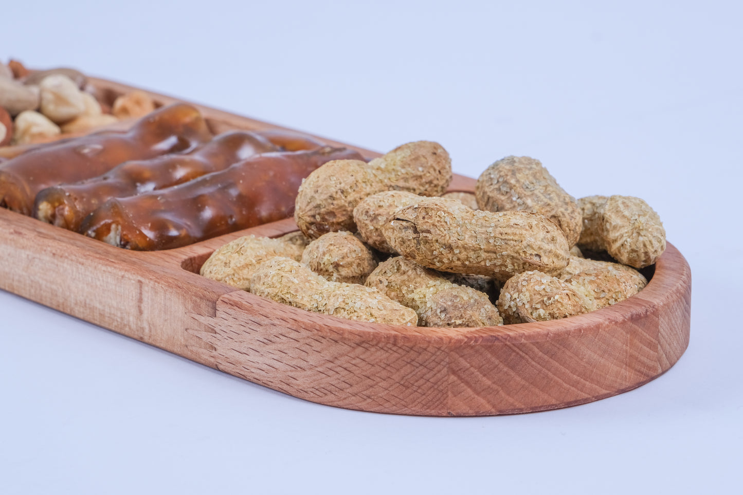 El Yapımı Ahşap Çerezlik – 3 Bölmeli Sunum Tabağı