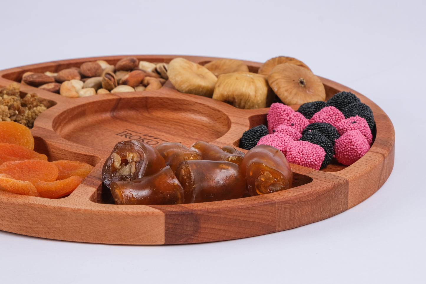 El Yapımı Ahşap Çerezlik | Bölmeli Sunum Tabağı 28 cm