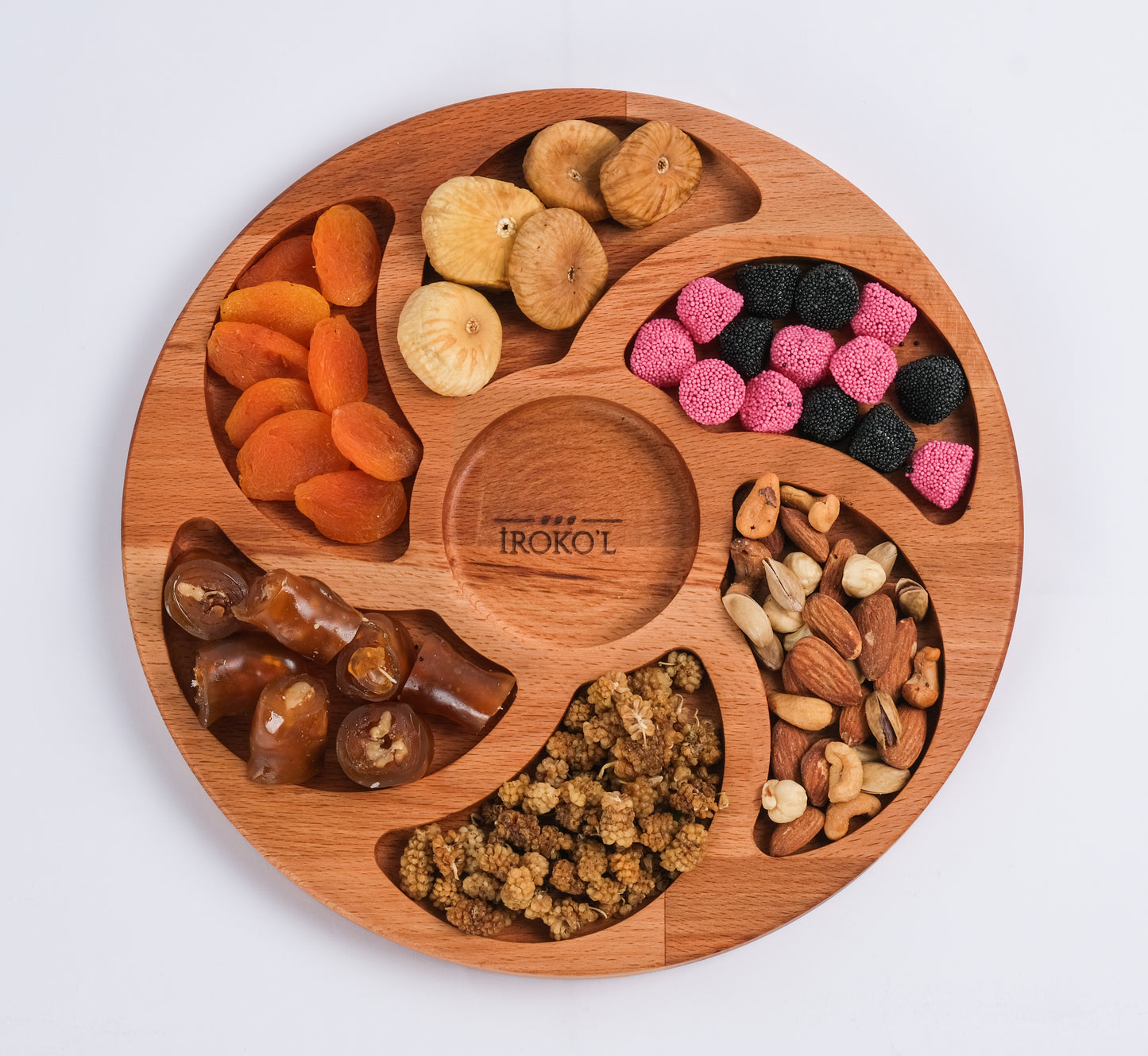 El Yapımı Ahşap Çerezlik – Bölmeli Yuvarlak Sunum Tabağı