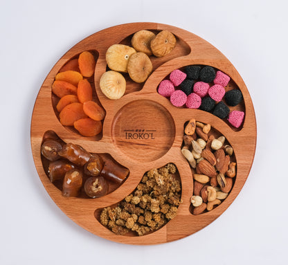 El Yapımı Ahşap Çerezlik – Bölmeli Yuvarlak Sunum Tabağı