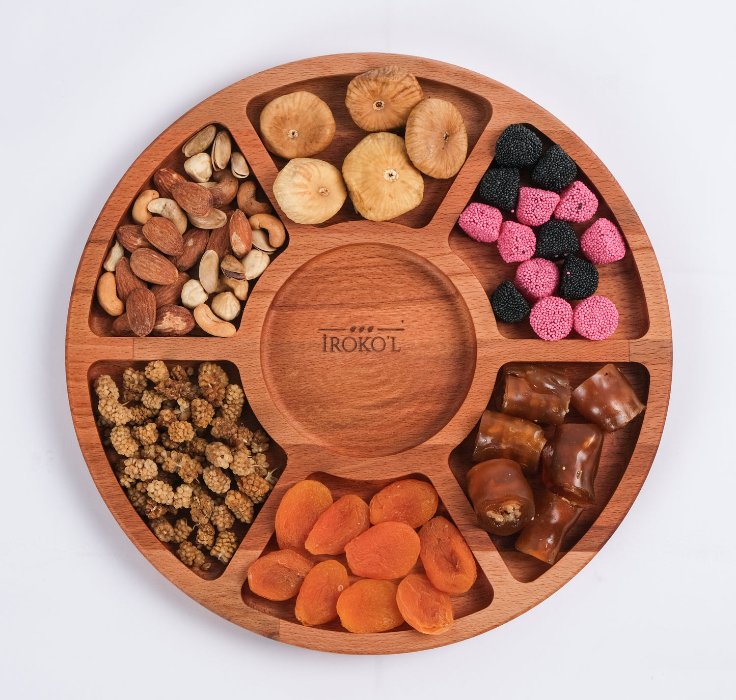 El Yapımı Ahşap Çerezlik | Bölmeli Sunum Tabağı 28 cm