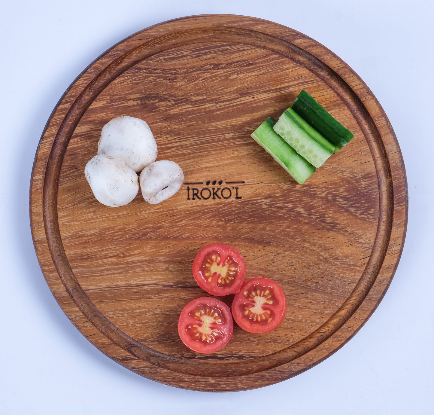 İROKO’L Yuvarlak İroko Ağacı Ahşap Sunum & Kesme Tahtası – 25x25 cm | Oluklu, Gıdaya Uygun