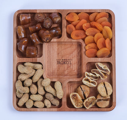 El Yapımı Ahşap Çerezlik – 5 Bölmeli Sunum Tabağı