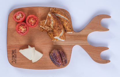 İROKO’L Geyik Saplı Kayın Ağacı Ahşap Sunum & Kesme Tahtası – 30x18 cm | Doğal, Gıdaya Uygun