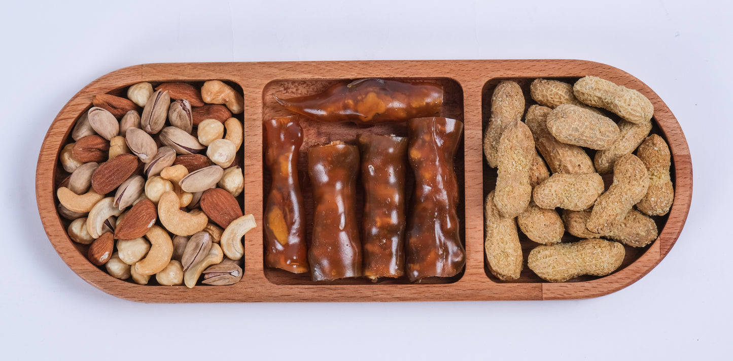 El Yapımı Ahşap Çerezlik – 3 Bölmeli Sunum Tabağı