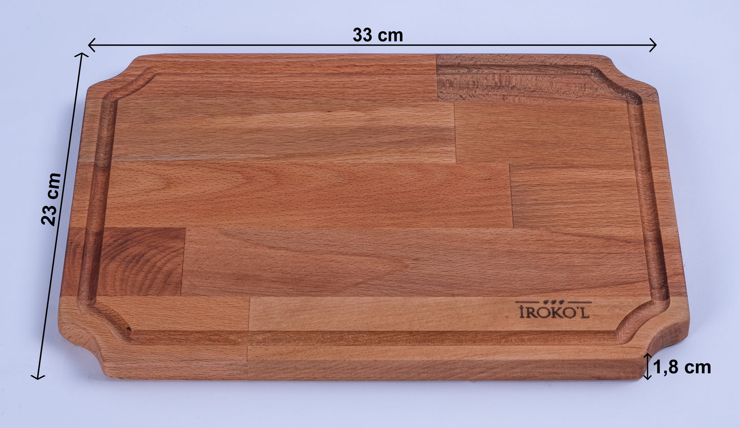 İROKO'L Doğal Ahşap Sunum ve Kesme Tahtası – Masif Kayın, 33x23 cm, Servis ve Mutfak Kullanımı İçin