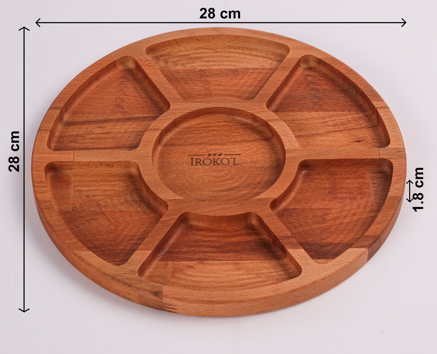 El Yapımı Ahşap Çerezlik | Bölmeli Sunum Tabağı 28 cm