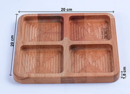 El Yapımı Ahşap Çerezlik – 4 Bölmeli Sunum Tabağı