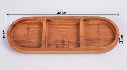 El Yapımı Ahşap Çerezlik – 3 Bölmeli Sunum Tabağı