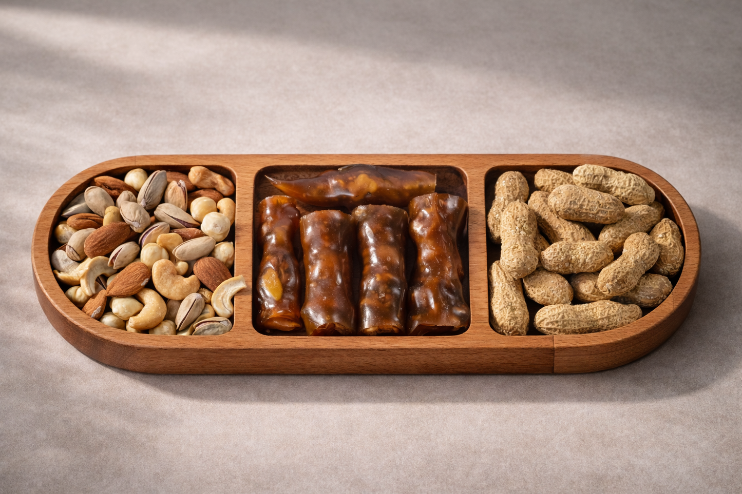 El Yapımı Ahşap Çerezlik – 3 Bölmeli Sunum Tabağı