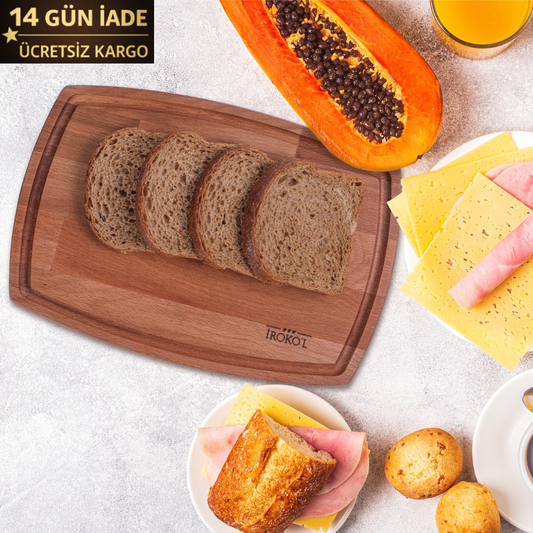 İROKO'L Premium Ahşap Kesme ve Sunum Tahtası 33x23cm Masif Kayın Mutfak Doğrama Bloğu