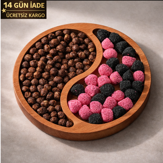 El Yapımı Ahşap Çerezlik | 2 Bölmeli Sunum Tabağı