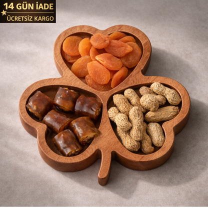 El Yapımı Ahşap Çerezlik – Yonca Sunum Tabağı