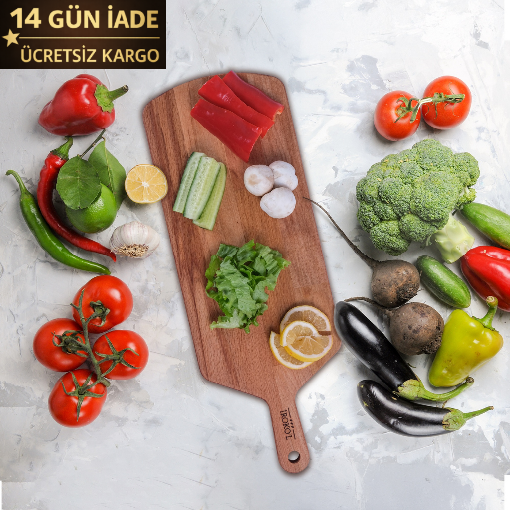 İROKO’L Kayın Ağacı Ahşap Kesme & Sunum Tahtası – 50x18 cm | Doğal, Dayanıklı, Gıdaya Uygun