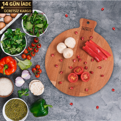 İROKO’L Kayın Ağacı Ahşap Sunum & Kesme Tahtası – 28,5x25 cm | Saplı, Doğal, Gıdaya Uygun