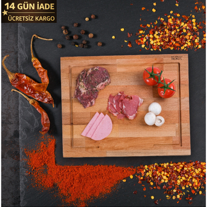 İROKO’L Kayın Ağacı Profesyonel Ahşap Kesme Tahtası – 45x35 cm | Kalın, Oluklu, Gıdaya Uygun