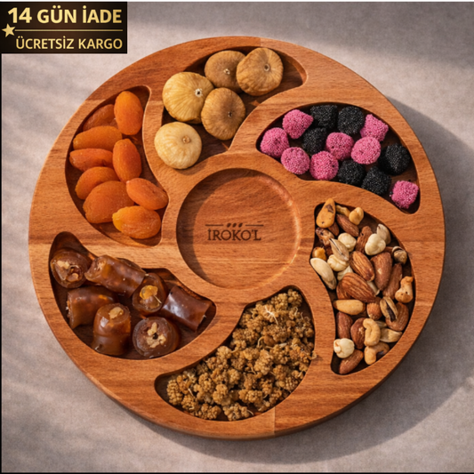 El Yapımı Ahşap Çerezlik – Bölmeli Yuvarlak Sunum Tabağı