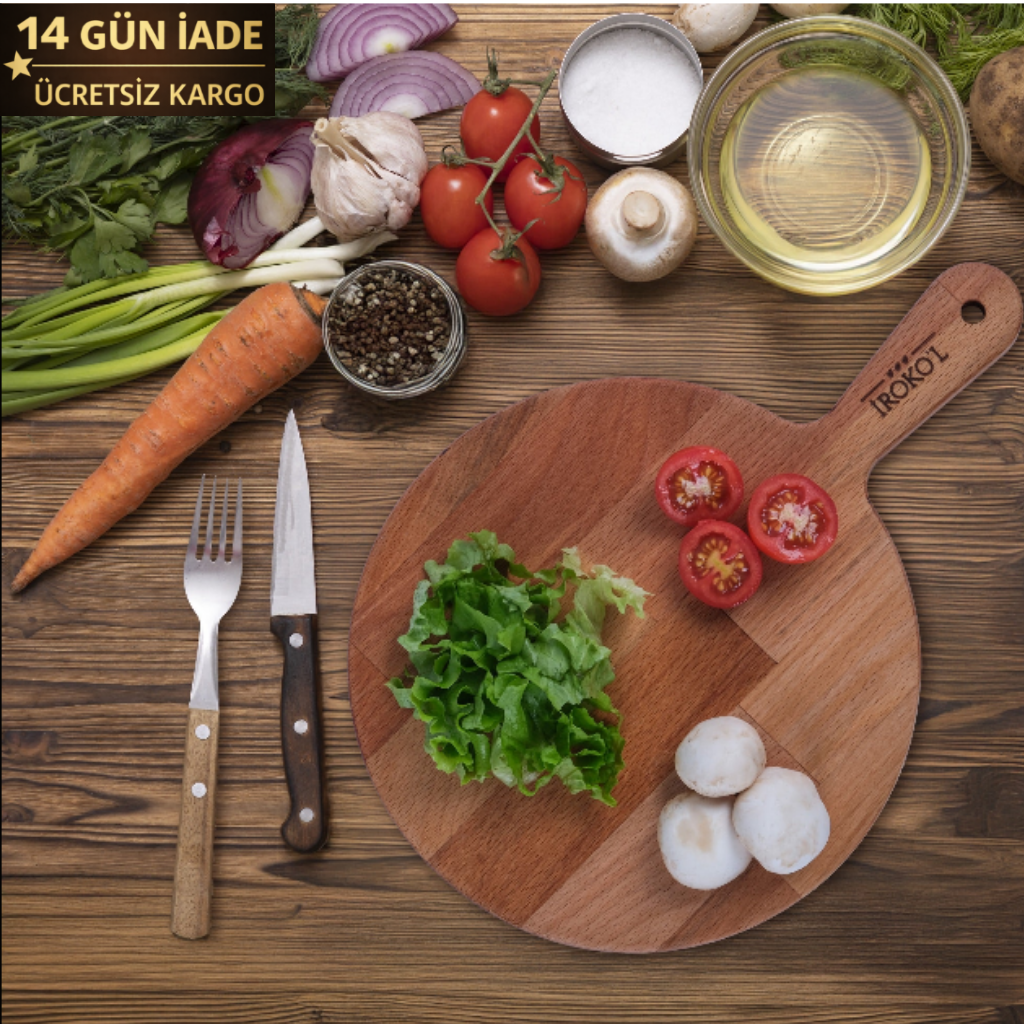 İROKO’L Yuvarlak Kayın Ağacı Ahşap Sunum & Kesme Tahtası – 33x23 cm | Doğal, Gıdaya Uygun